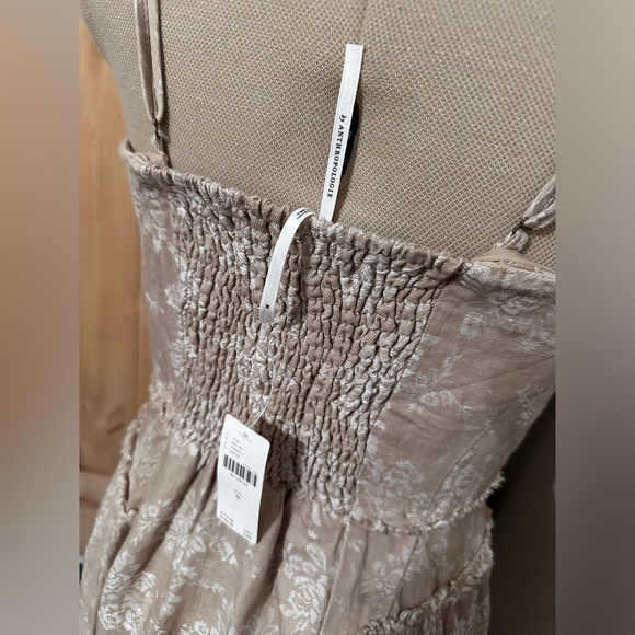 NEW NWT Anthropologie Corset Seamed Mini Cotton Linen Beige Flower Floral Dress - Picture 11 of 12